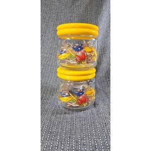 Vintage KIG ‘70s Small Lidded Canisters Vegetable & Kitchen Yellow Lid Set Of 2